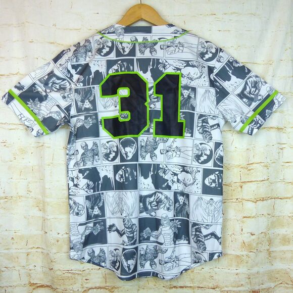 Universal Monsters Characters Baseball Jersey Men S White Green Hot Topic Horror - Picture 2 of 16